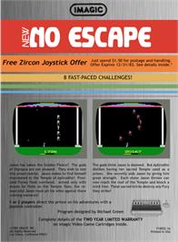 Box back cover for No Escape! on the Atari 2600.