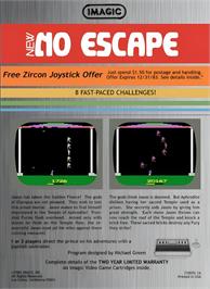 Box back cover for No Escape! on the Atari 2600.