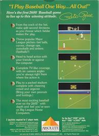 Box back cover for Pete Rose Baseball on the Atari 2600.