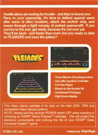 Box back cover for Pleiades on the Atari 2600.