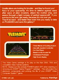 Box back cover for Pleiades on the Atari 2600.