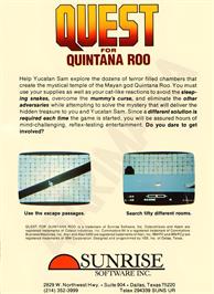 Box back cover for Quest For Quintana Roo on the Atari 2600.