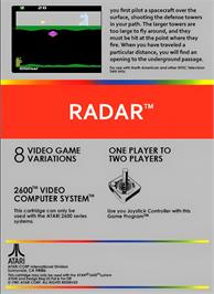 Box back cover for Radar on the Atari 2600.