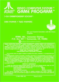 Box back cover for RealSports Soccer on the Atari 2600.