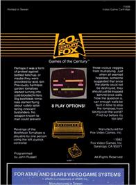 Box back cover for Revenge of the Beefsteak Tomatoes on the Atari 2600.