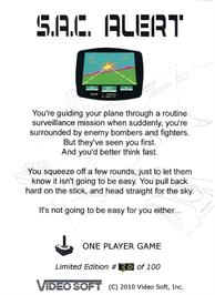 Box back cover for S.a.c. Alert on the Atari 2600.