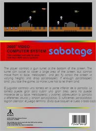 Box back cover for Sabotage on the Atari 2600.