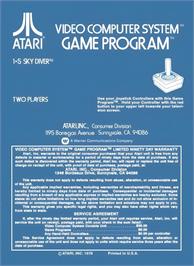 Box back cover for Sky Diver on the Atari 2600.