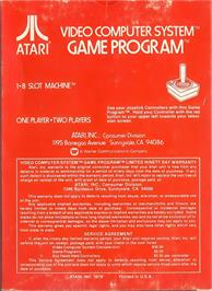 Box back cover for Slot Machine on the Atari 2600.