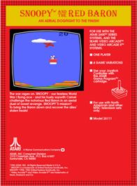 Box back cover for Snoopy and the Red Baron on the Atari 2600.
