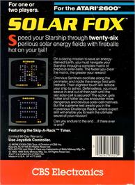 Box back cover for Solar Fox on the Atari 2600.