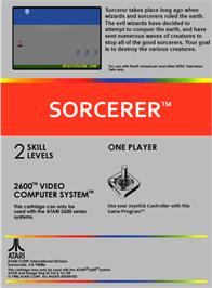 Box back cover for Sorcerer on the Atari 2600.