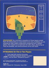 Box back cover for Spacechase on the Atari 2600.