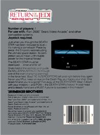 Box back cover for Star Wars: Return of the Jedi - Death Star Battle on the Atari 2600.