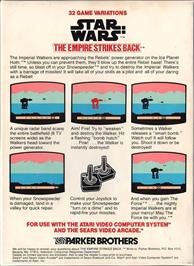 Box back cover for Star Wars - The Empire Strikes Back on the Atari 2600.