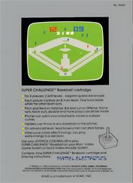Box back cover for Super Challenge Baseball on the Atari 2600.
