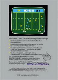 Box back cover for Super Challenge Football on the Atari 2600.