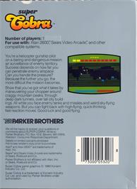 Box back cover for Super Cobra on the Atari 2600.