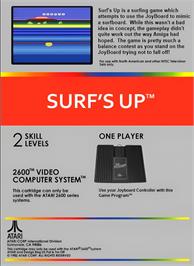 Box back cover for Surf's Up on the Atari 2600.