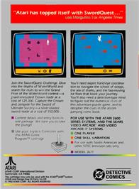 Box back cover for SwordQuest: WaterWorld on the Atari 2600.