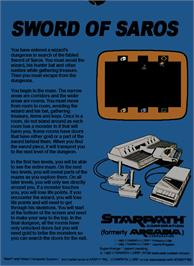 Box back cover for Sword of Saros on the Atari 2600.