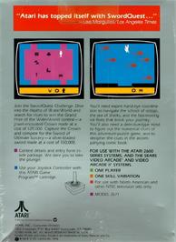Box back cover for Swordquest - Waterworld on the Atari 2600.