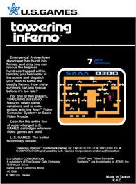 Box back cover for Towering Inferno on the Atari 2600.