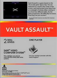 Box back cover for Vault Assault on the Atari 2600.