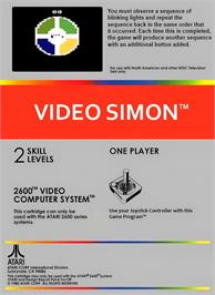 Box back cover for Video Simon on the Atari 2600.