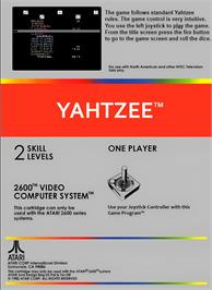 Box back cover for Yahtzee on the Atari 2600.