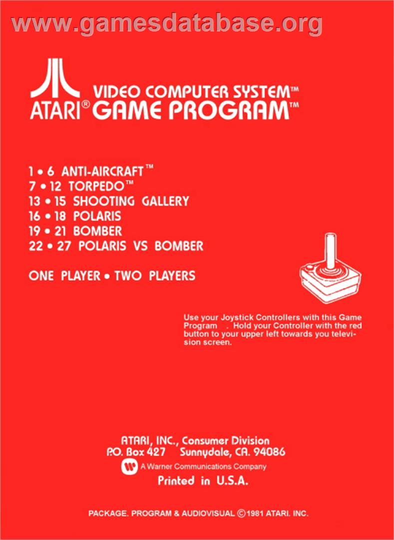 Air-Sea Battle - Atari 2600 - Artwork - Box Back
