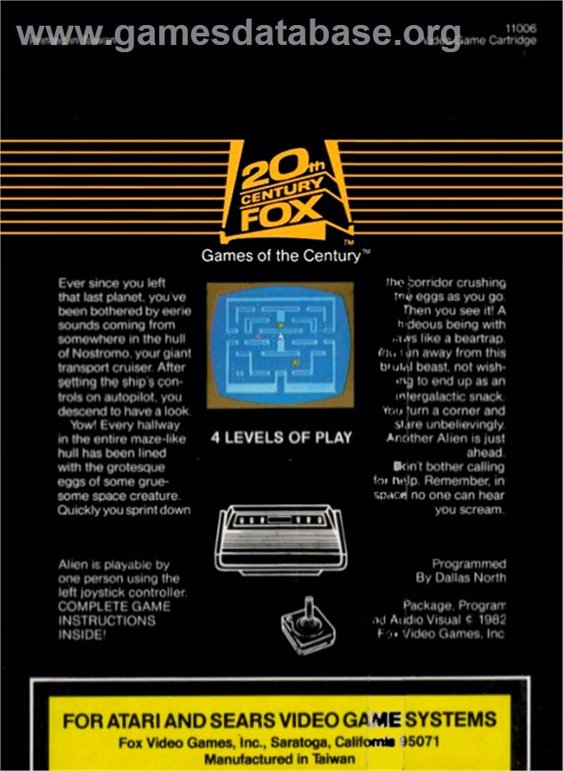 Alien - Atari 2600 - Artwork - Box Back
