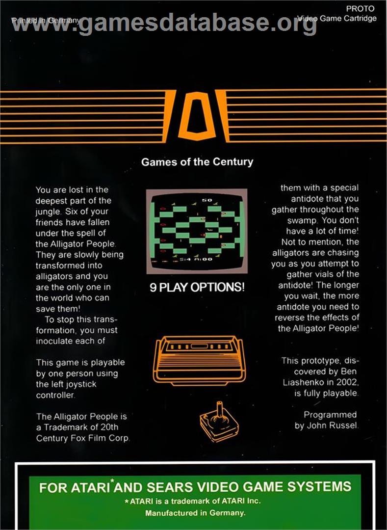 Alligator People, The - Atari 2600 - Artwork - Box Back