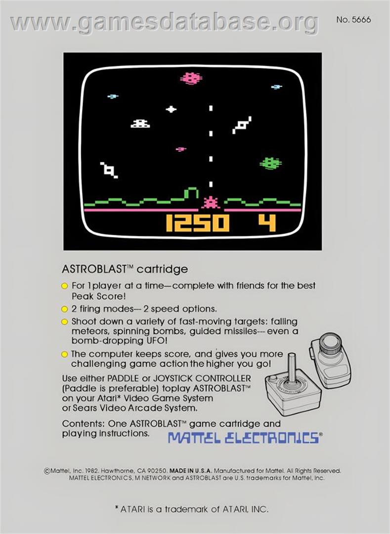 Astroblast - Atari 2600 - Artwork - Box Back