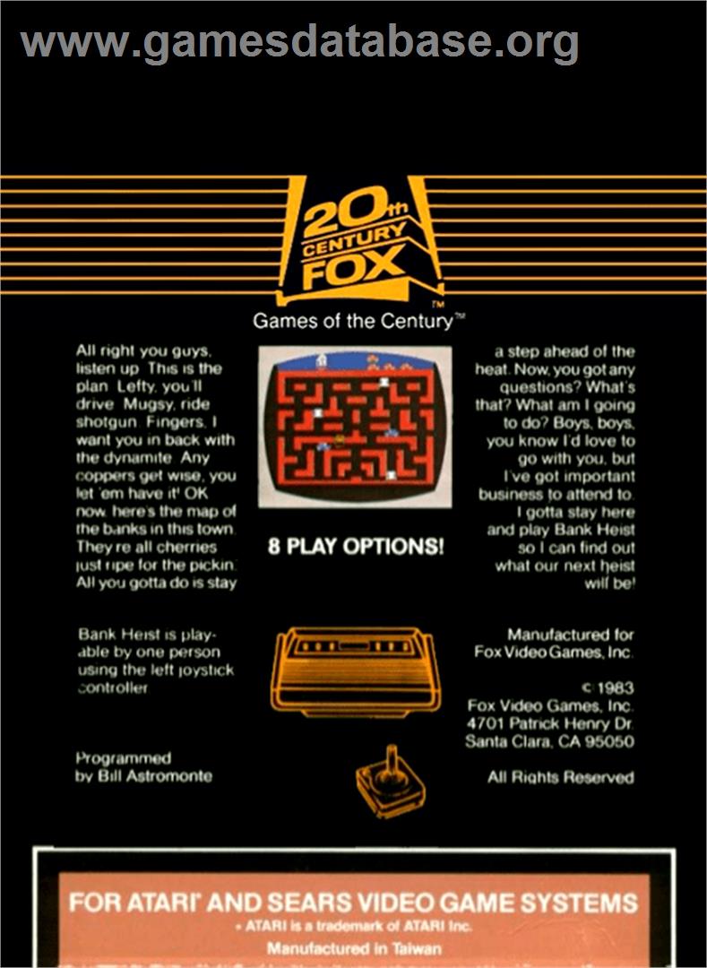 Bank Heist - Atari 2600 - Artwork - Box Back