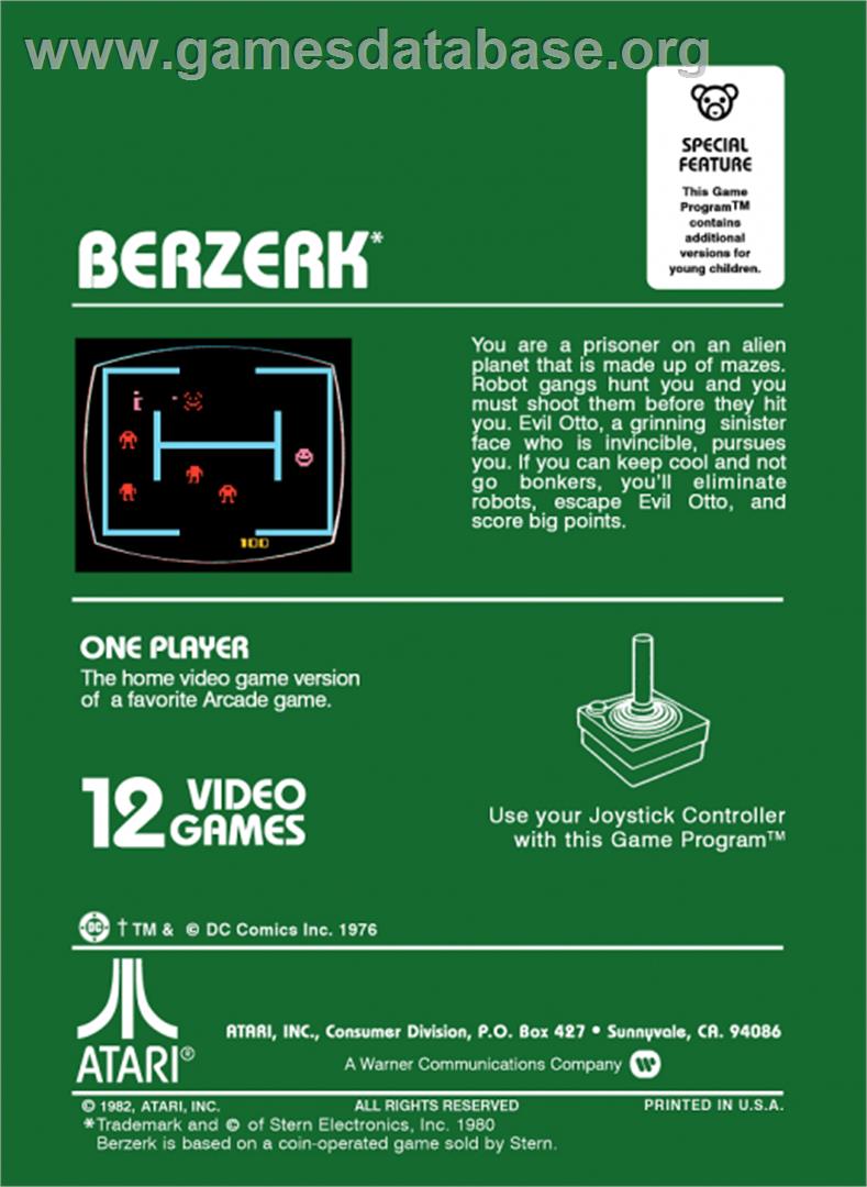 Berzerk - Atari 2600 - Artwork - Box Back