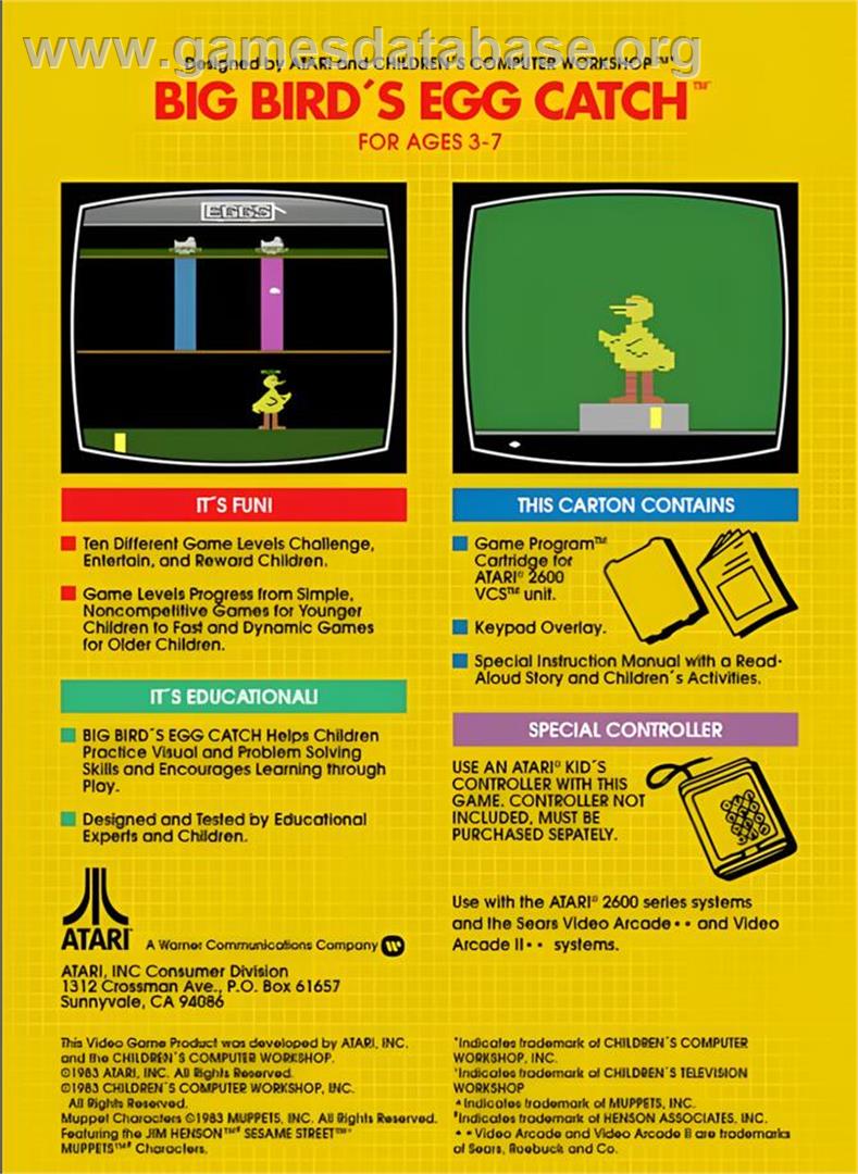 Big Bird's Egg Catch - Atari 2600 - Artwork - Box Back