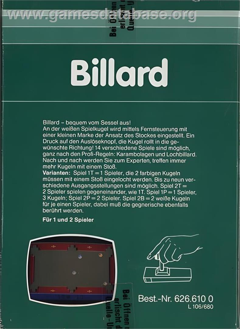 Billard - Atari 2600 - Artwork - Box Back