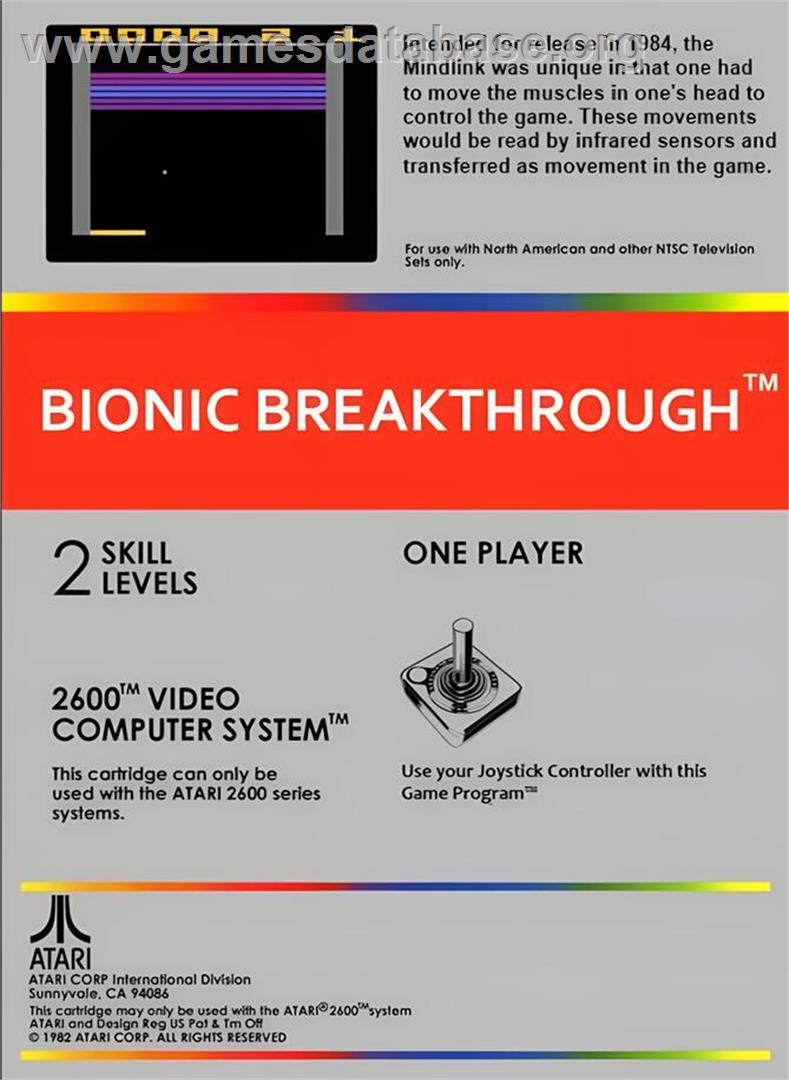 Bionic Breakthrough - Atari 2600 - Artwork - Box Back