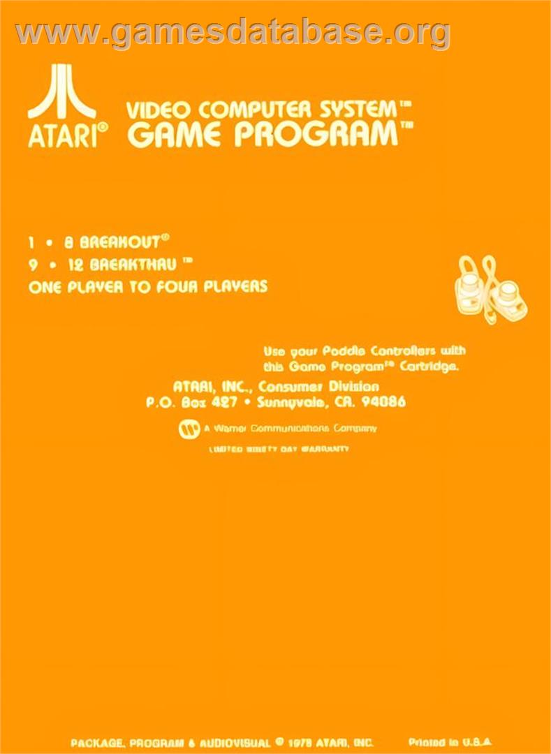 Breakout - Atari 2600 - Artwork - Box Back