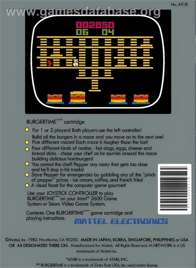 Burgertime - Atari 2600 - Artwork - Box Back
