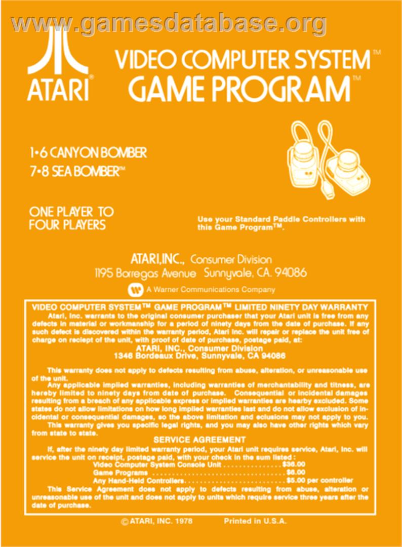 Canyon Bomber - Atari 2600 - Artwork - Box Back