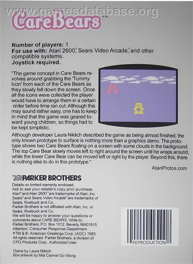 Care Bears - Atari 2600 - Artwork - Box Back