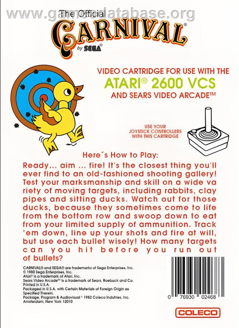 Carnival - Atari 2600 - Artwork - Box Back