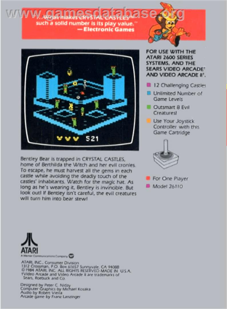 Crystal Castles - Atari 2600 - Artwork - Box Back