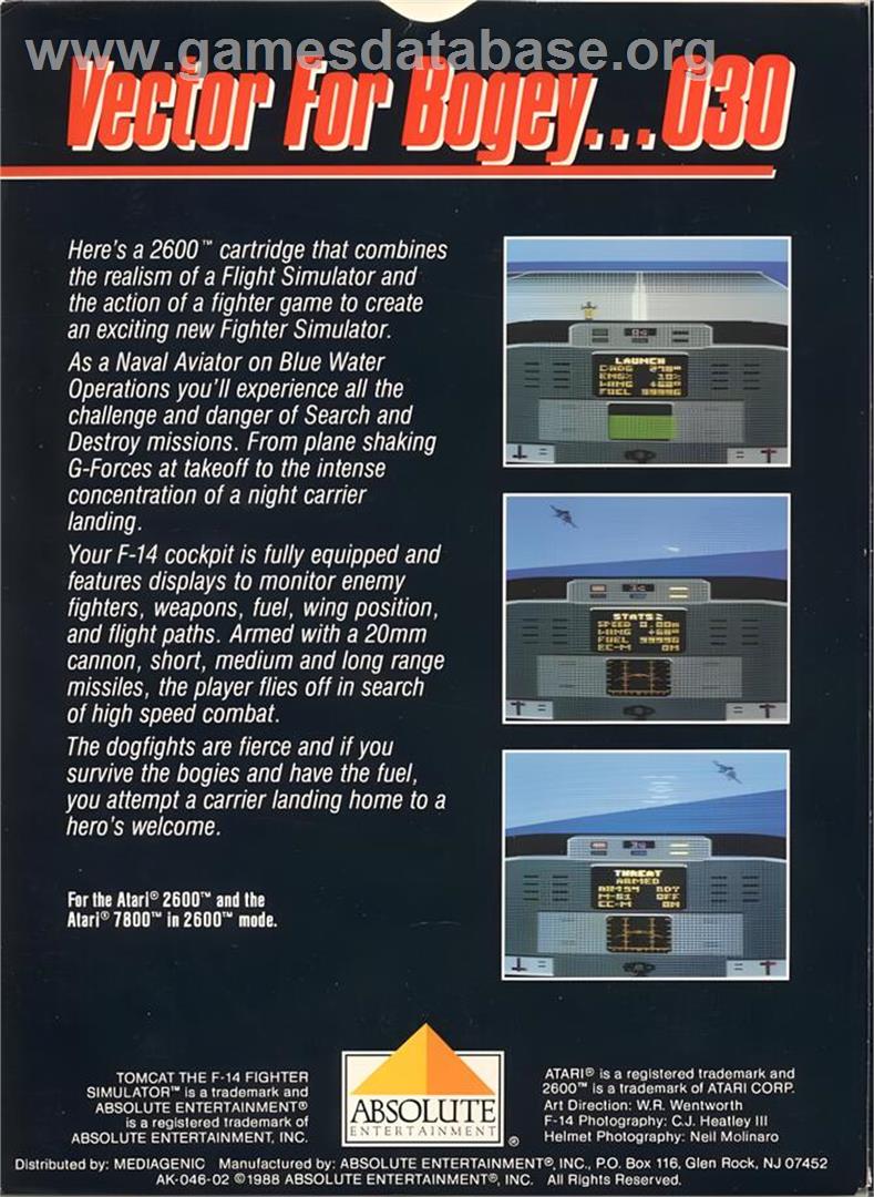 Dan Kitchen's Tomcat - The F-14 Fighter Simulator - Atari 2600 - Artwork - Box Back