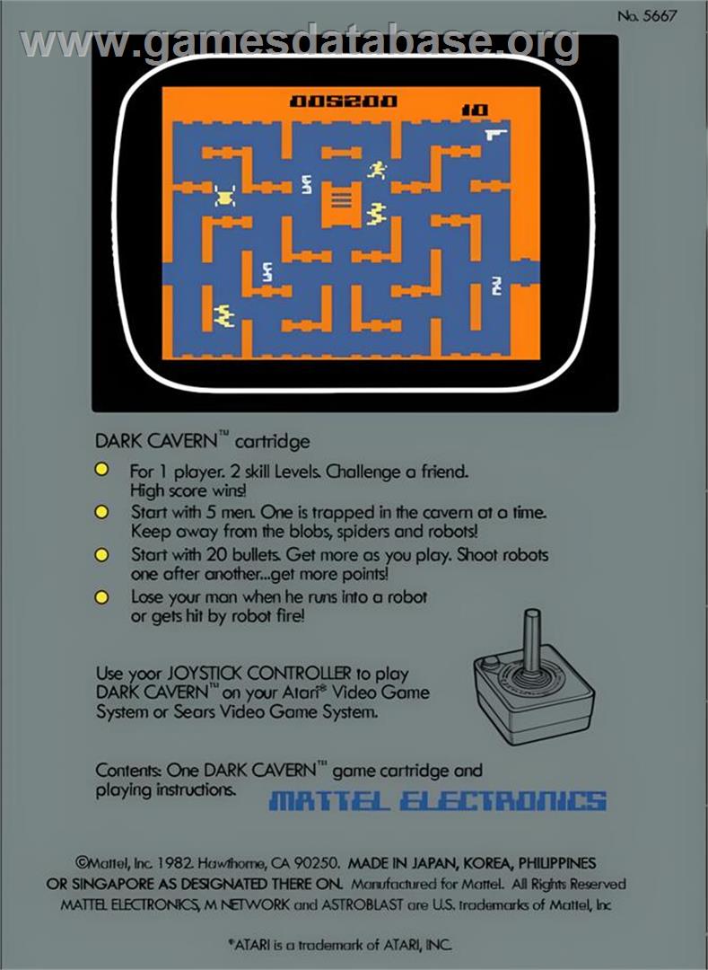 Dark Cavern - Atari 2600 - Artwork - Box Back