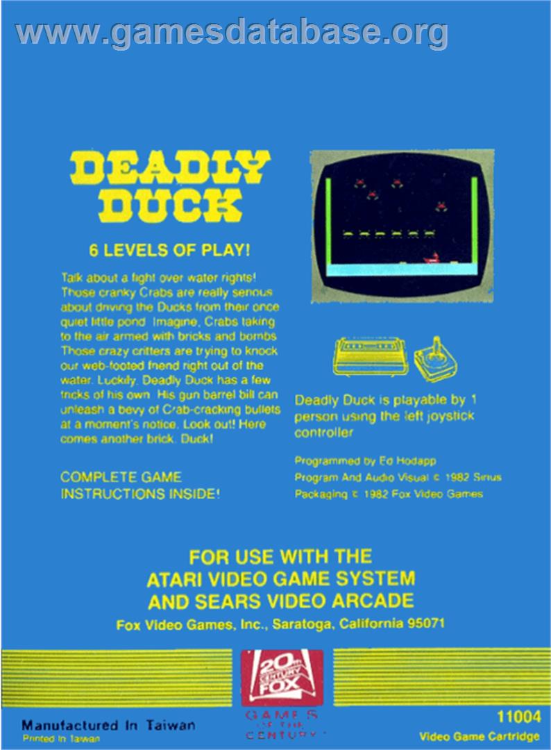 Deadly Duck - Atari 2600 - Artwork - Box Back