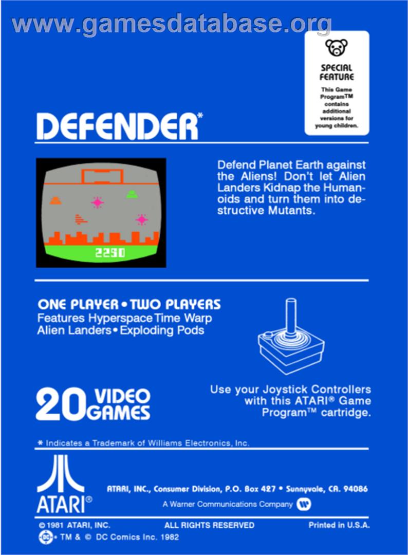 Defender - Atari 2600 - Artwork - Box Back
