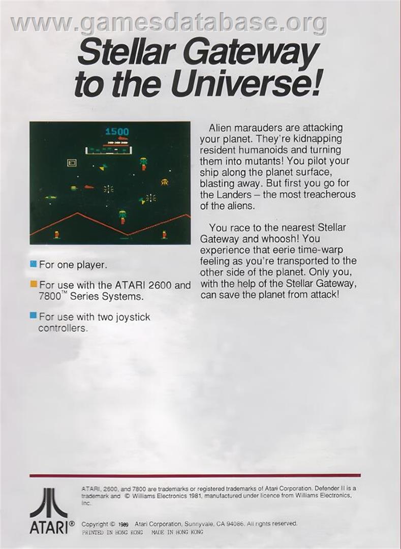 Defender 2 - Atari 2600 - Artwork - Box Back